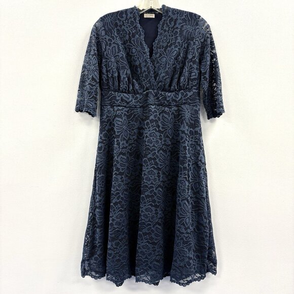 Kiyonna Plus Scalloped Boudoir Lace Sheath Dress Navy Blue 1X 14-16 - Picture 1 of 13